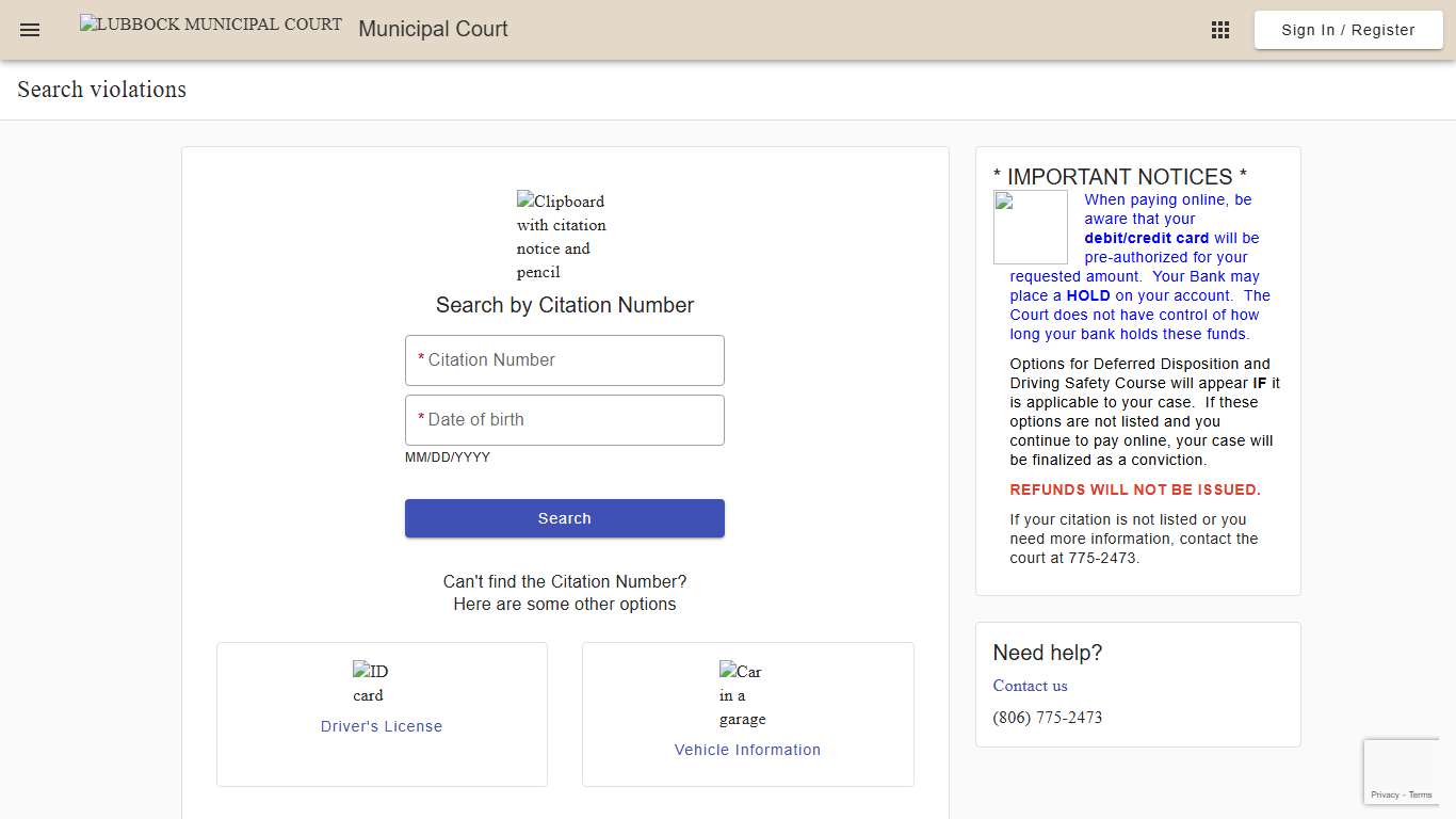 Search - Search violations - Municipal Court - Lubbock Municipal Court - Municipal Online Services